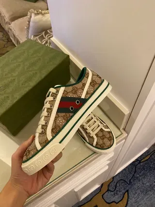 Gucci Ace GG Monogram Canvas Green-Trimmed Lifestyle Sneakers 3