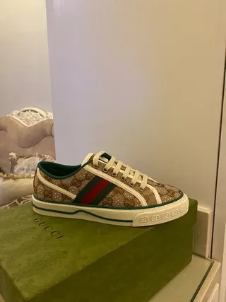 Gucci Ace GG Monogram Canvas Green-Trimmed Lifestyle Sneakers 4