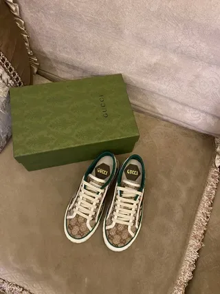 Gucci Ace GG Monogram Canvas Green-Trimmed Lifestyle Sneakers 6