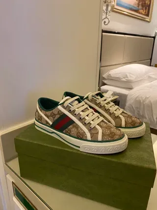 Gucci Ace GG Monogram Canvas Green-Trimmed Lifestyle Sneakers 7