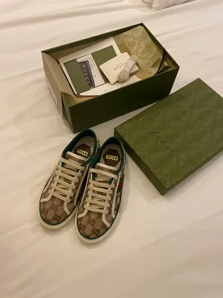 Gucci Ace GG Monogram Canvas Green-Trimmed Lifestyle Sneakers 9