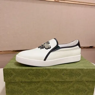 Gucci Ace Loafer White Black Embroidered Bee Leather Slip-On Loafer