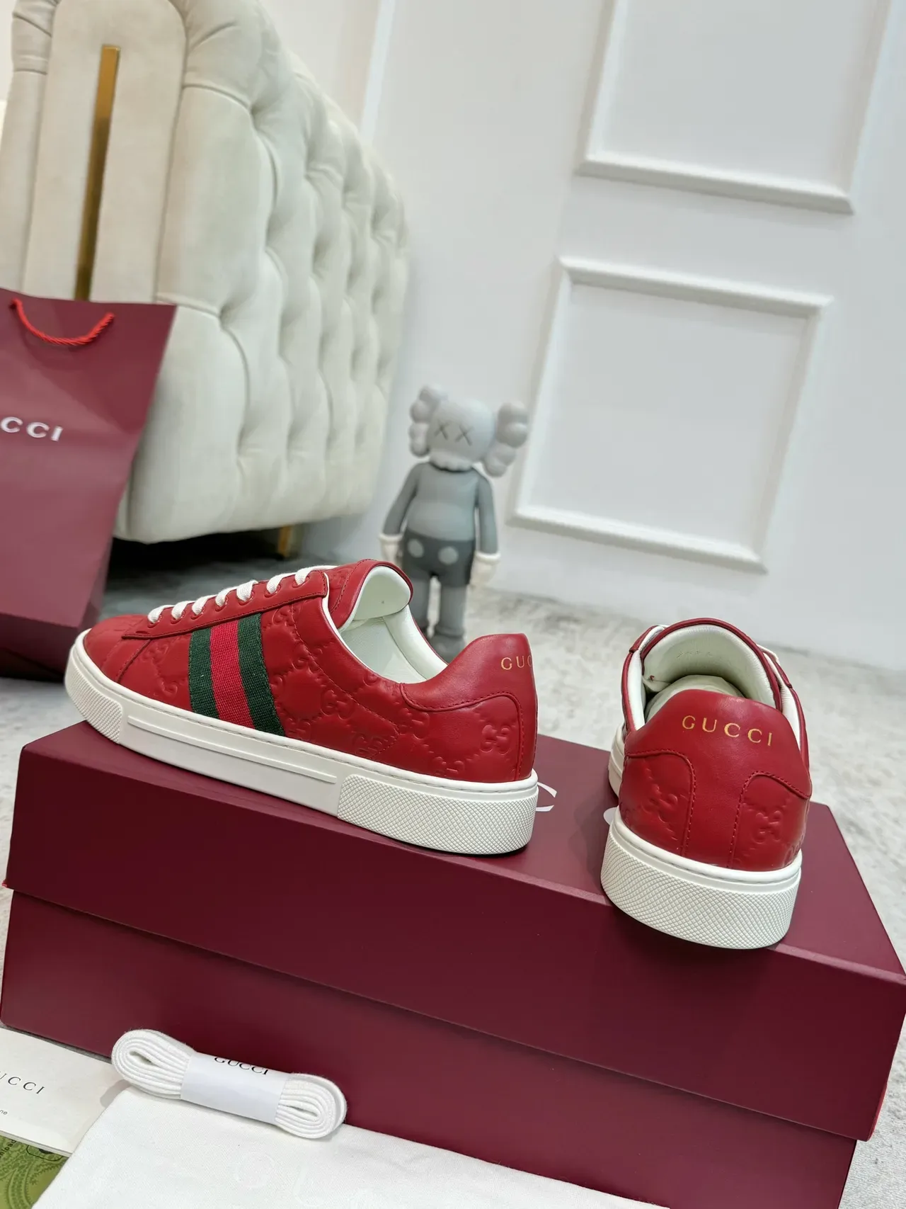 Gucci Ace Tênis Lifestyle Vermelho Embossed GG Web Stripe 4
