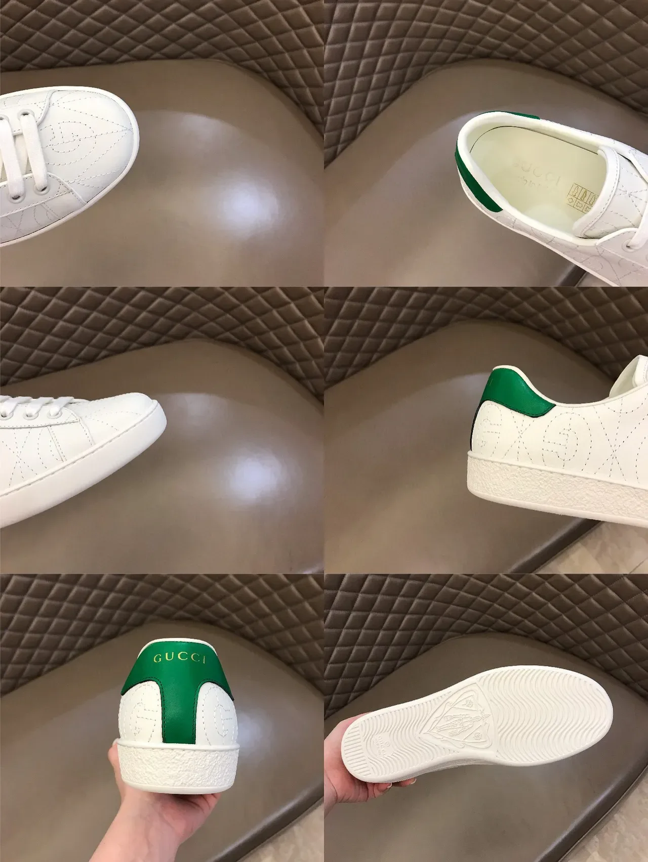 Gucci Ace White and Green Monogram Stitched Lifestyle Sneakers 2