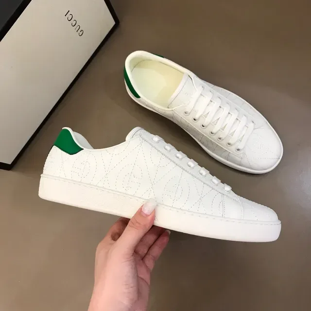 Gucci Ace White and Green Monogram Stitched Lifestyle Sneakers 6