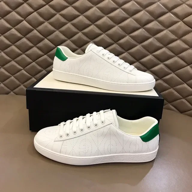 Gucci Ace White and Green Monogram Stitched Lifestyle Sneakers 7
