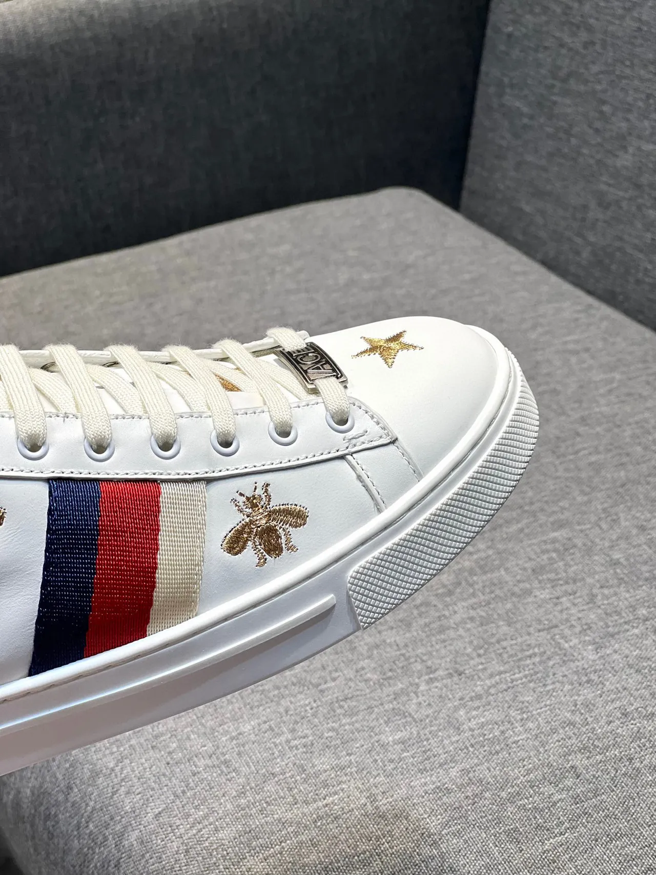 Gucci Ace White Embroidered Bee and Star Lifestyle Sneakers 4