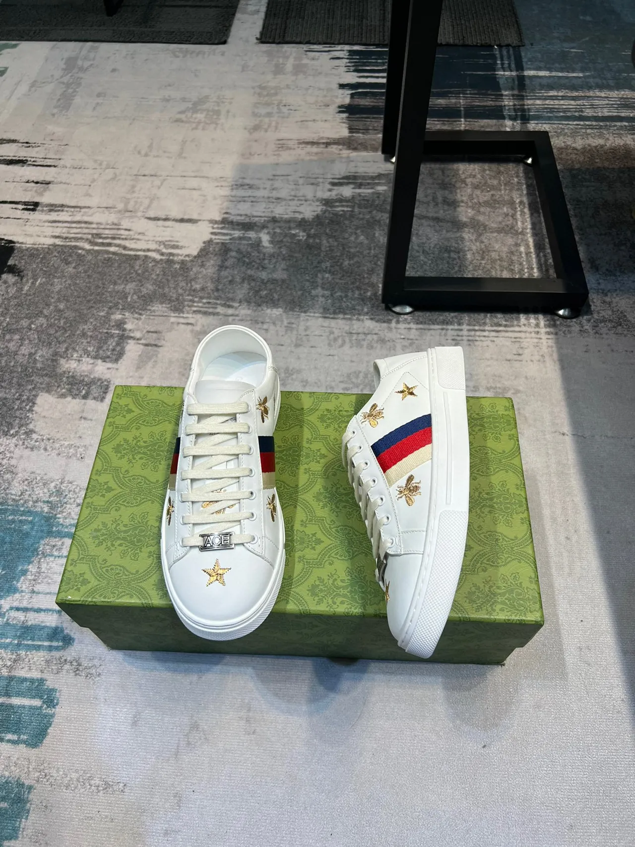 Gucci Ace White Embroidered Bee and Star Lifestyle Sneakers 5