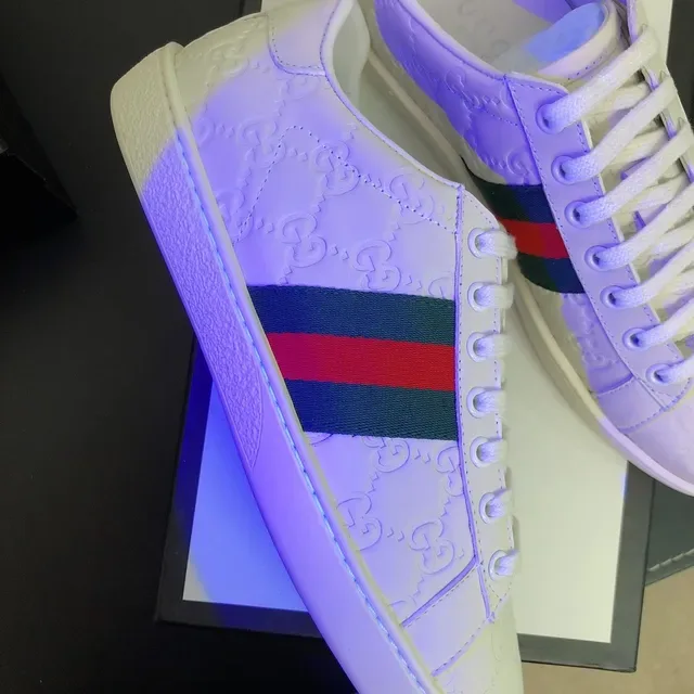 Gucci Ace White GG Embossed Web Stripe Lifestyle Sneakers 2