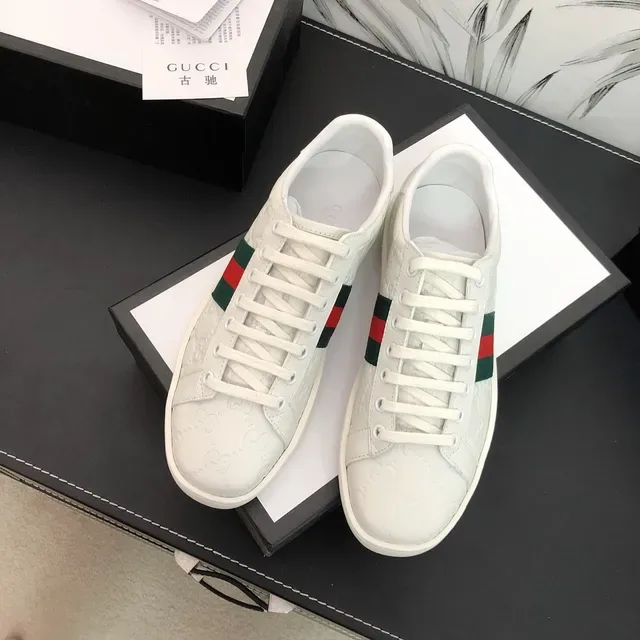 Gucci Ace White GG Embossed Web Stripe Lifestyle Sneakers 3
