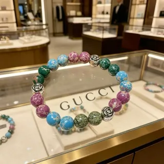 Gucci Beaded Charm Bracelet Multicolor Silver Stone Bracelet