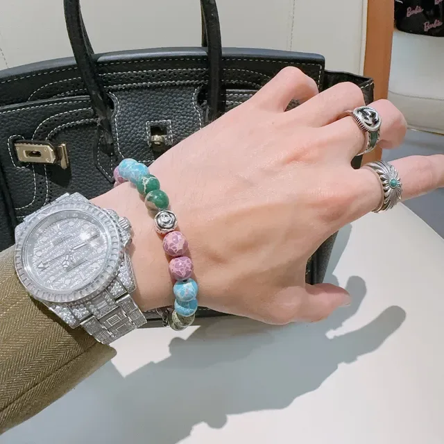 Gucci Beaded Charm Bracelet Multicolor Silver Stone Bracelet 7