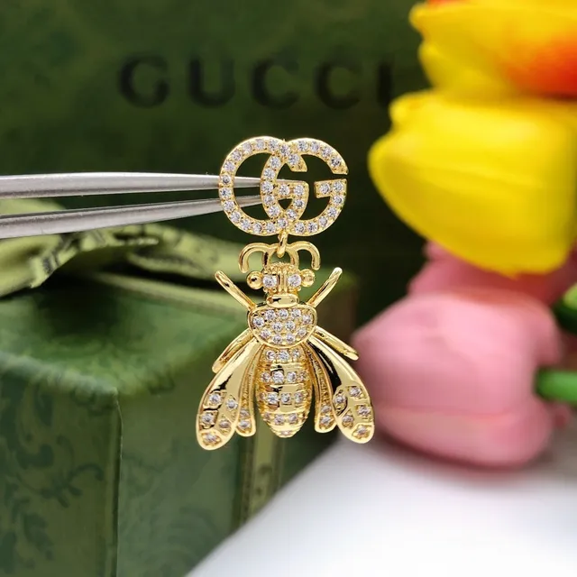 Gucci Bee Crystal-Pavé Gold-Tone Earrings 2