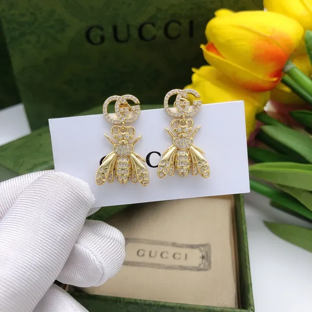 Gucci Bee Crystal-Pavé Gold-Tone Earrings 3