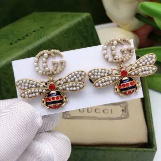 Gucci Bee Pearl and Enamel Earrings