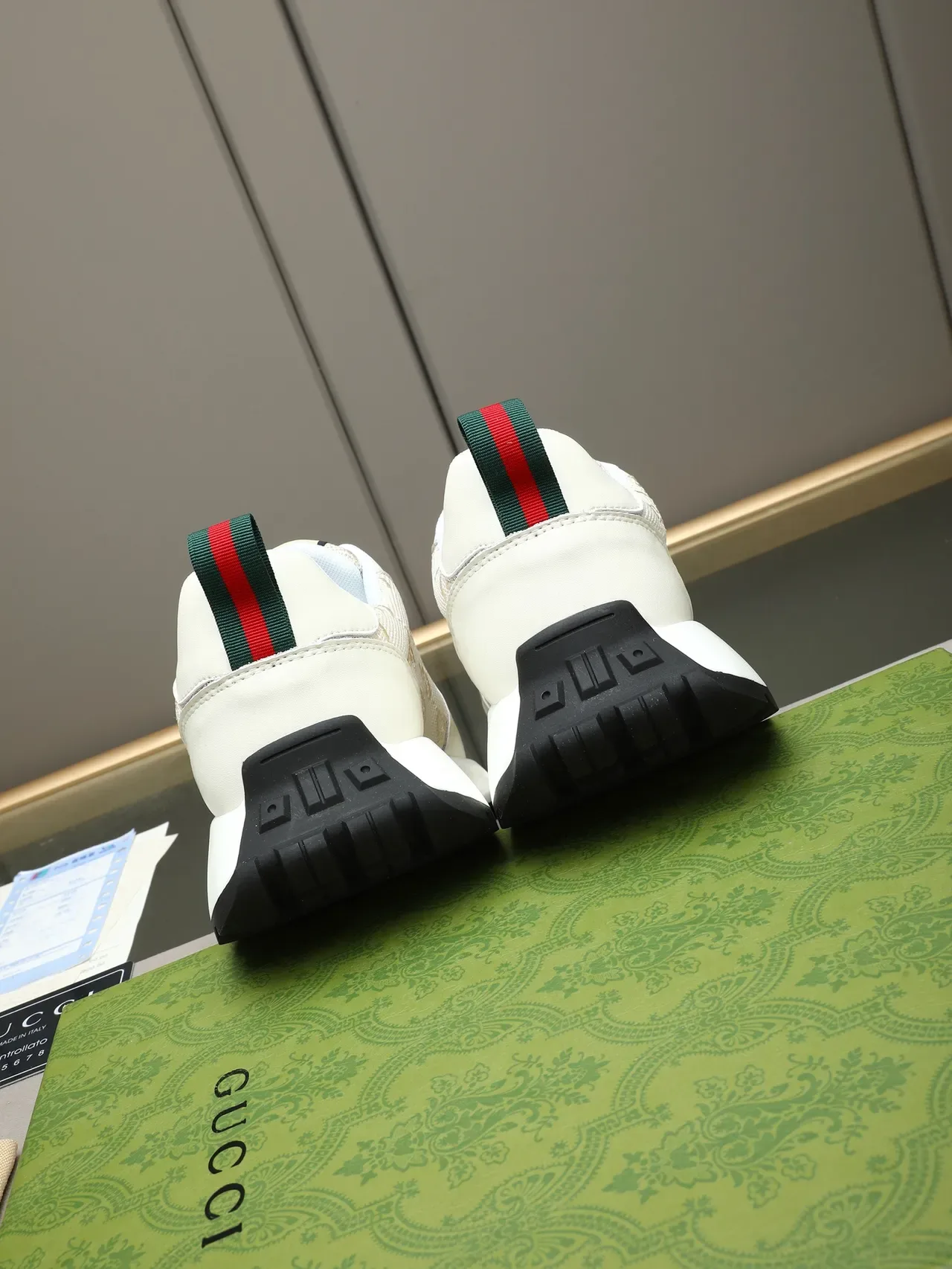 Gucci Beige Noir GG Monogram Maille Cuir et Textil Partie Supérieure Sneakers Lifestyle 4