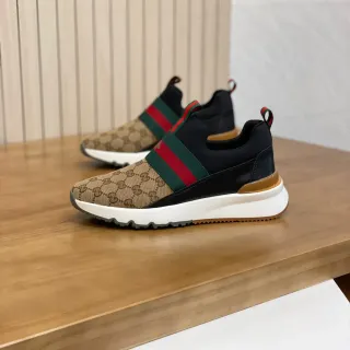Gucci Beige Black Slip-On GG Monogram Canvas Lifestyle Sneakers