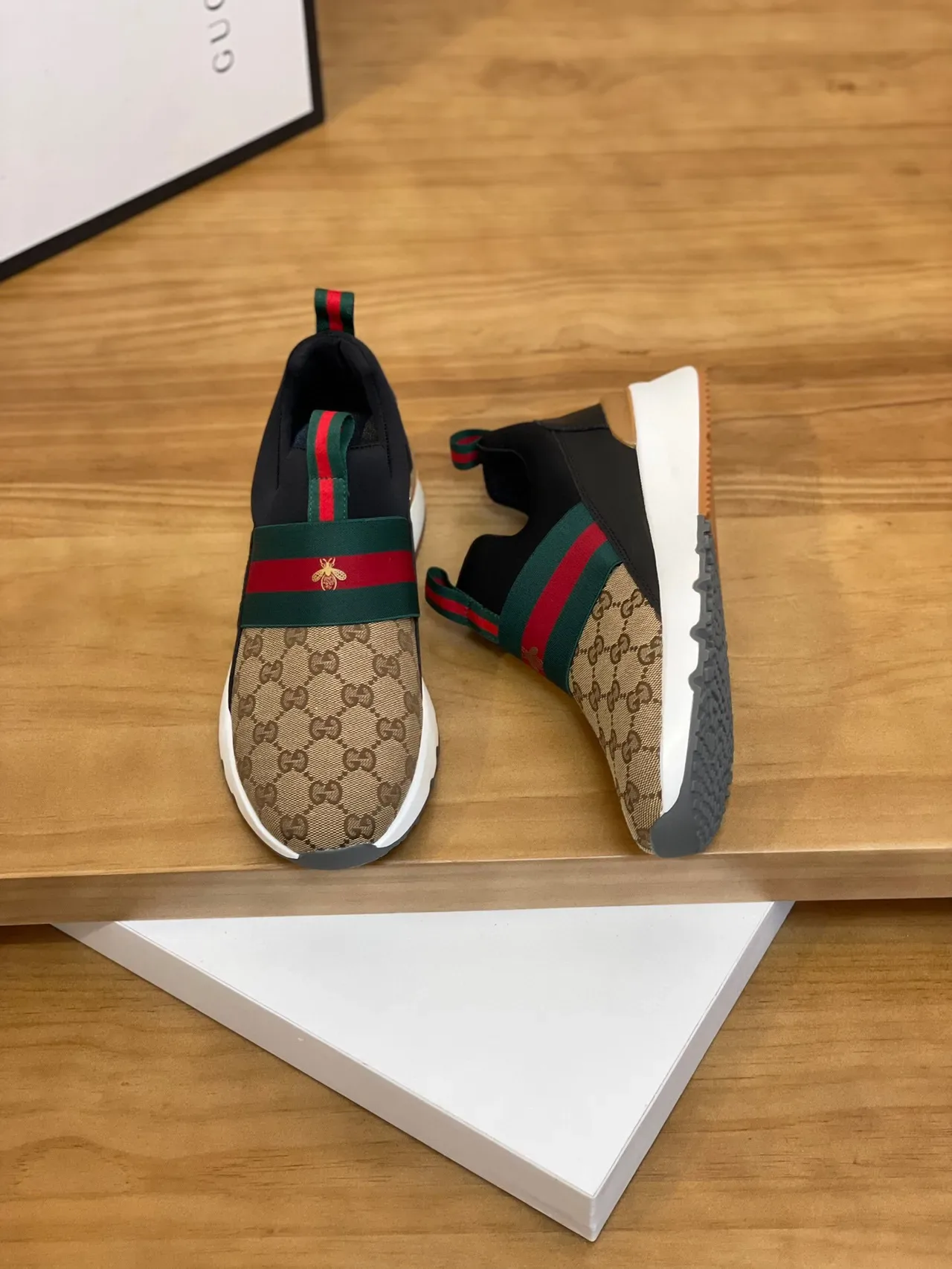 Gucci Beige Black Slip-On GG Monogram Canvas Lifestyle Sneakers 3
