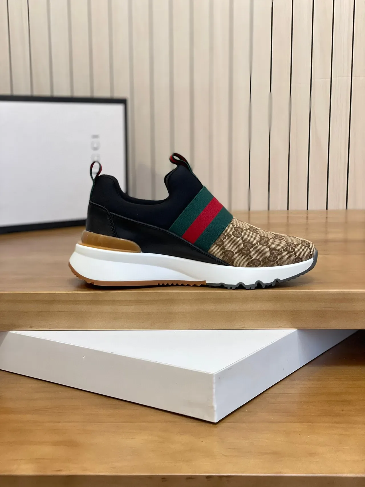 Gucci Beige Black Slip-On GG Monogram Canvas Lifestyle Sneakers 5