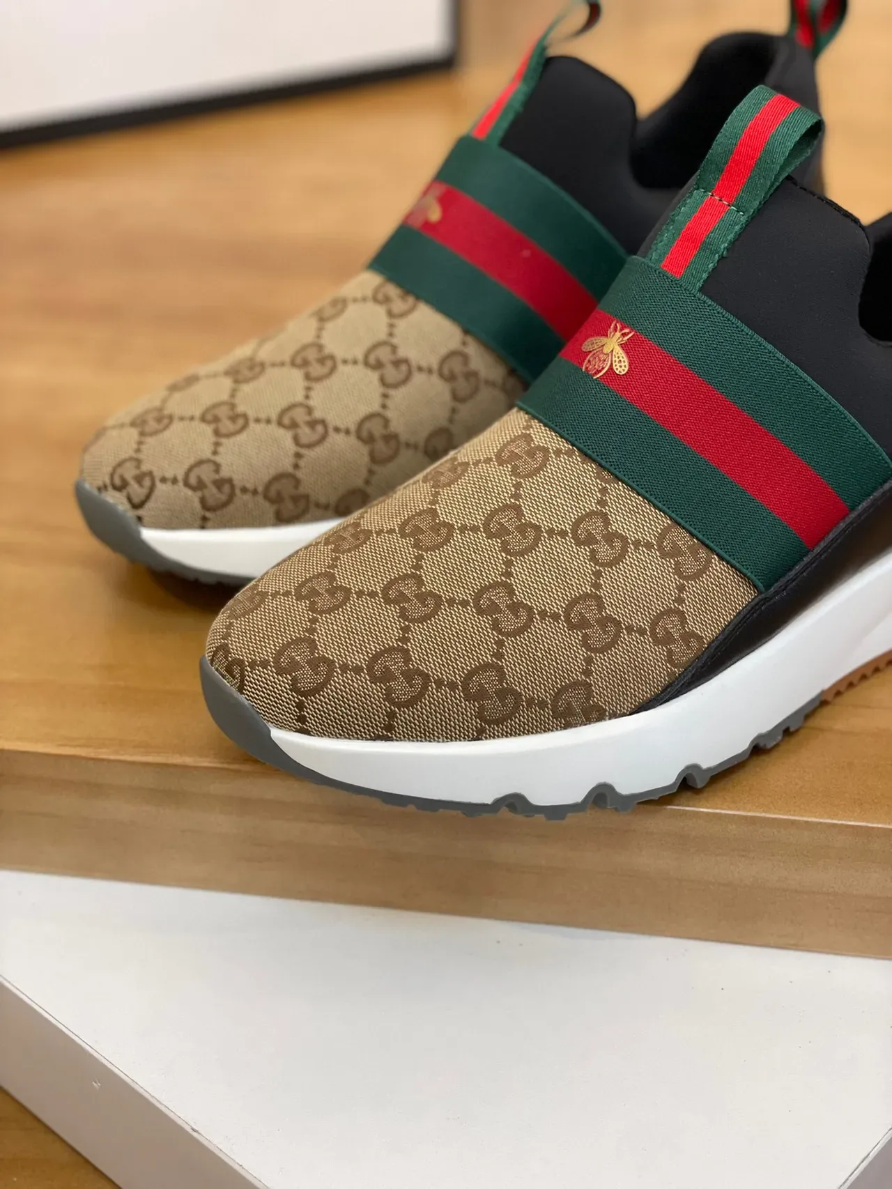 Gucci Beige Black Slip-On GG Monogram Canvas Lifestyle Sneakers 6