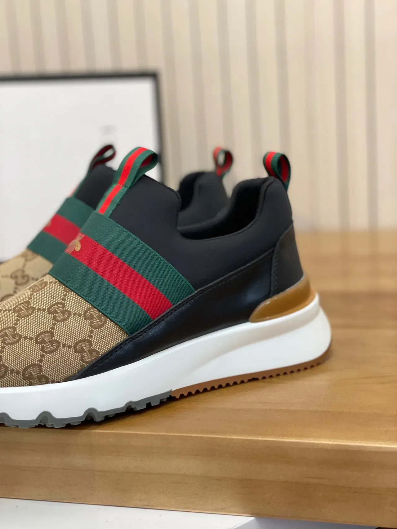 Gucci Beige Black Slip-On GG Monogram Canvas Lifestyle Sneakers 7