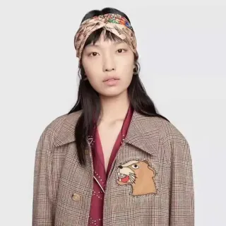 Gucci Beige Burgundy Plaid Wool-Blend Embroidered Animal Patch Outerwear