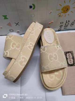 Gucci Beige GG Monogram Jacquard Single-Strap Slide Slippers 3