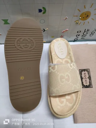 Gucci Beige GG Monogram Jacquard Single-Strap Slide Slippers 5