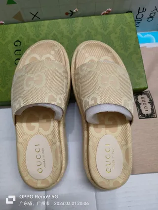 Gucci Beige GG Monogram Jacquard Single-Strap Slide Slippers 6