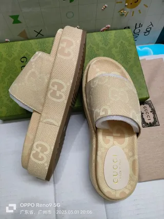 Gucci Beige GG Monogram Jacquard Single-Strap Slide Slippers 7