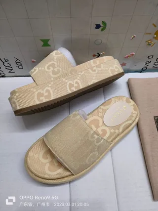 Gucci Beige GG Monogram Jacquard Single-Strap Slide Slippers 9