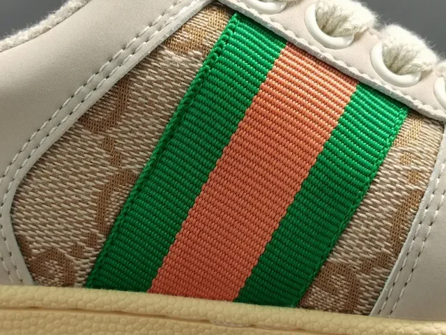 Gucci Beige Green Low-Top GG Monogram Canvas Lifestyle Sneakers 2