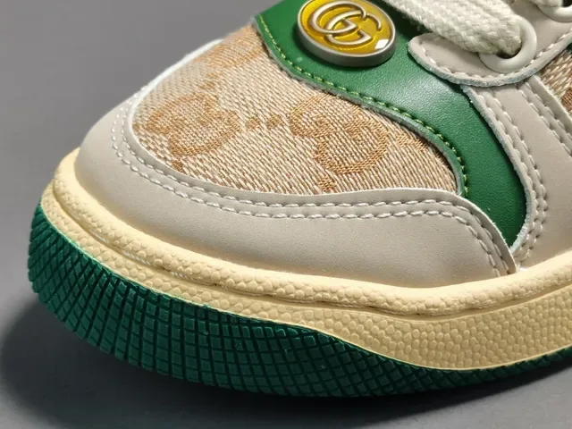 Gucci Beige Green Low-Top GG Monogram Canvas Lifestyle Sneakers 9
