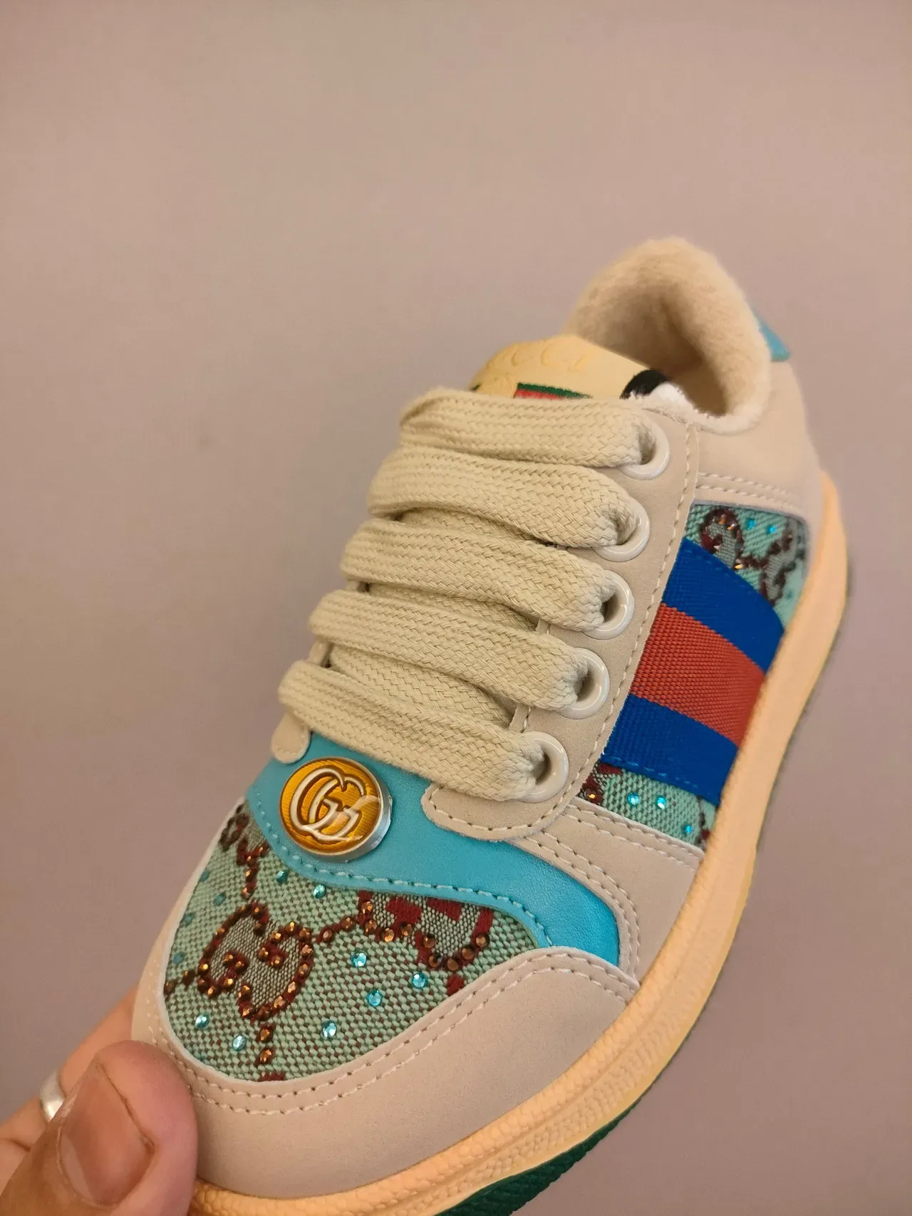 Gucci Beige Multicolor Low-Top Perforated Leather Lifestyle Sneakers 17