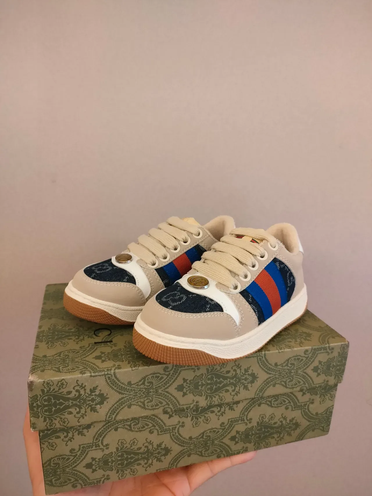 Gucci Beige Multicolor Low-Top Perforated Leather Lifestyle Sneakers 23