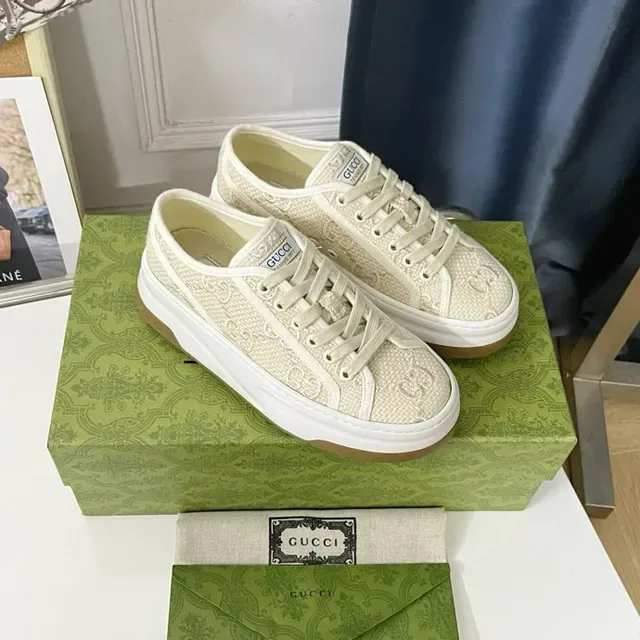 Gucci Beige White Embroidered Monogram Upper Platform Sole Lifestyle Sneakers 3