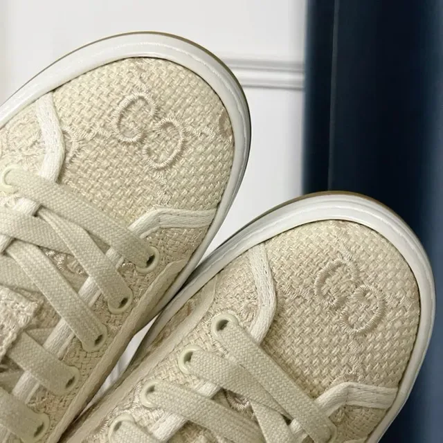 Gucci Beige White Embroidered Monogram Upper Platform Sole Lifestyle Sneakers 5