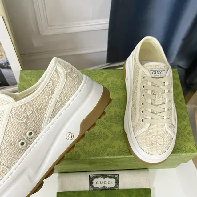 Gucci Beige White Embroidered Monogram Upper Platform Sole Lifestyle Sneakers 6