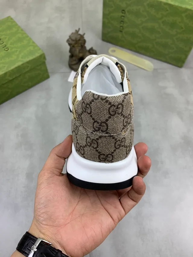 Gucci Beige White Monogram Canvas Laces Lifestyle Sneakers 4