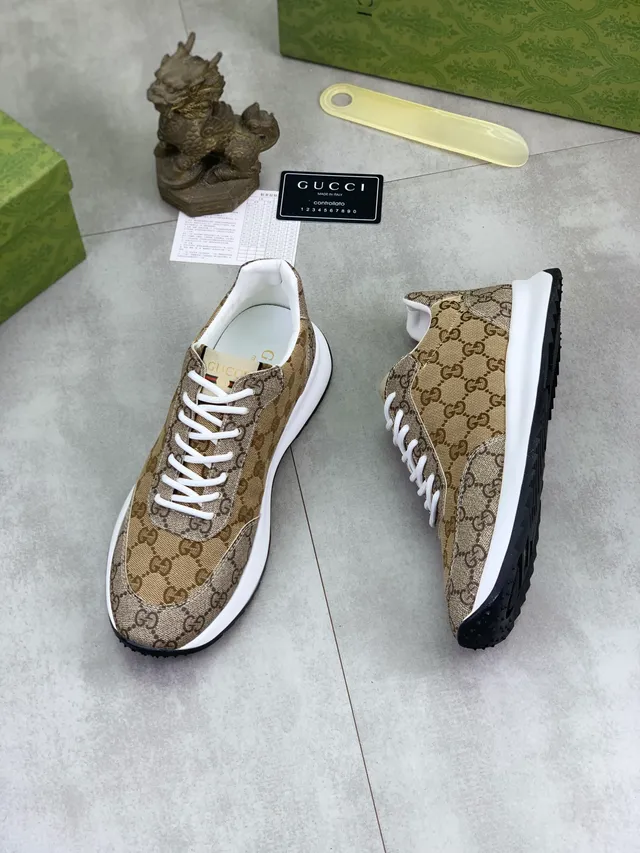Gucci Beige White Monogram Canvas Laces Lifestyle Sneakers 5
