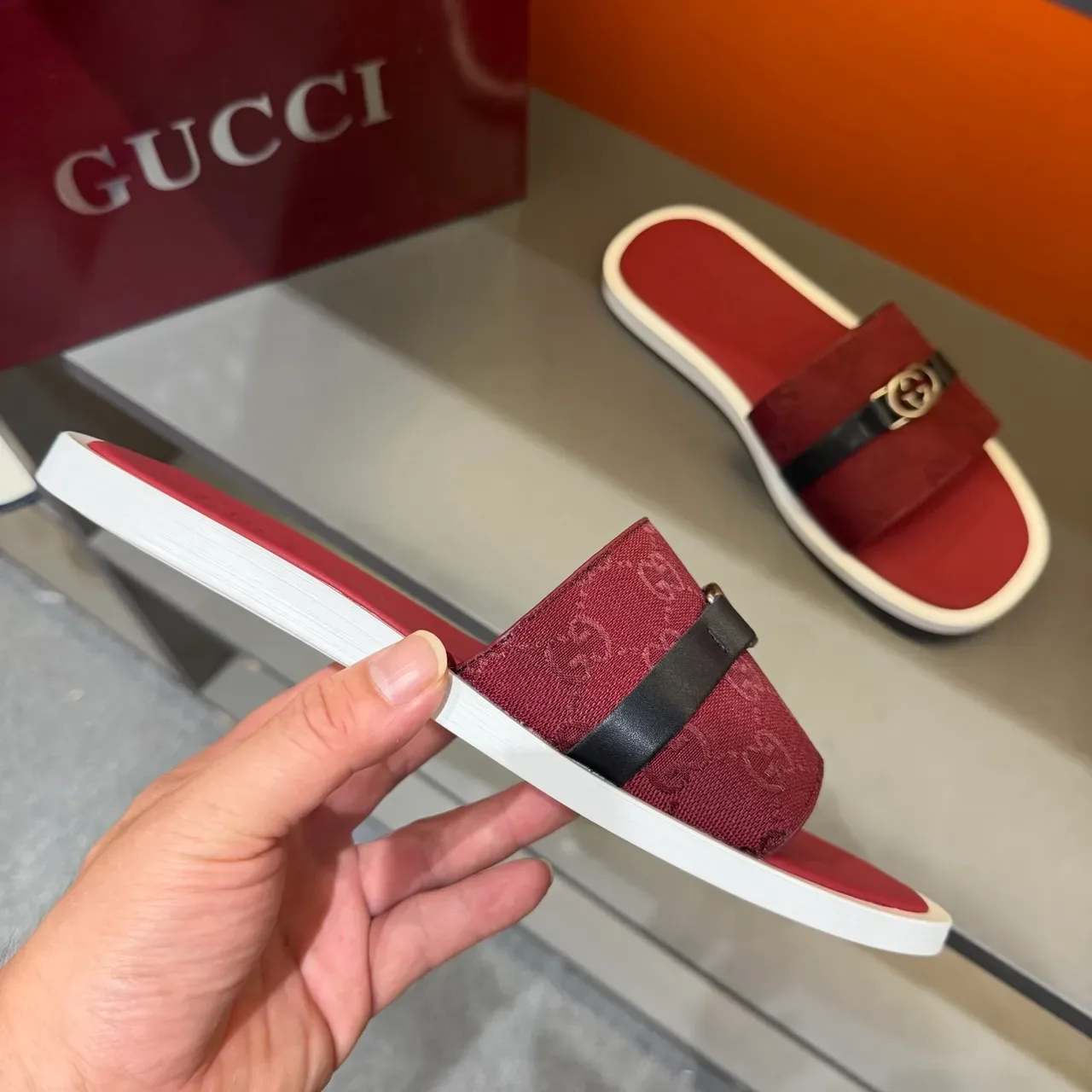 Gucci Negro Beige GG Monogram Lona Correa Interlocking G Hebilla Metal Zapatillas 13