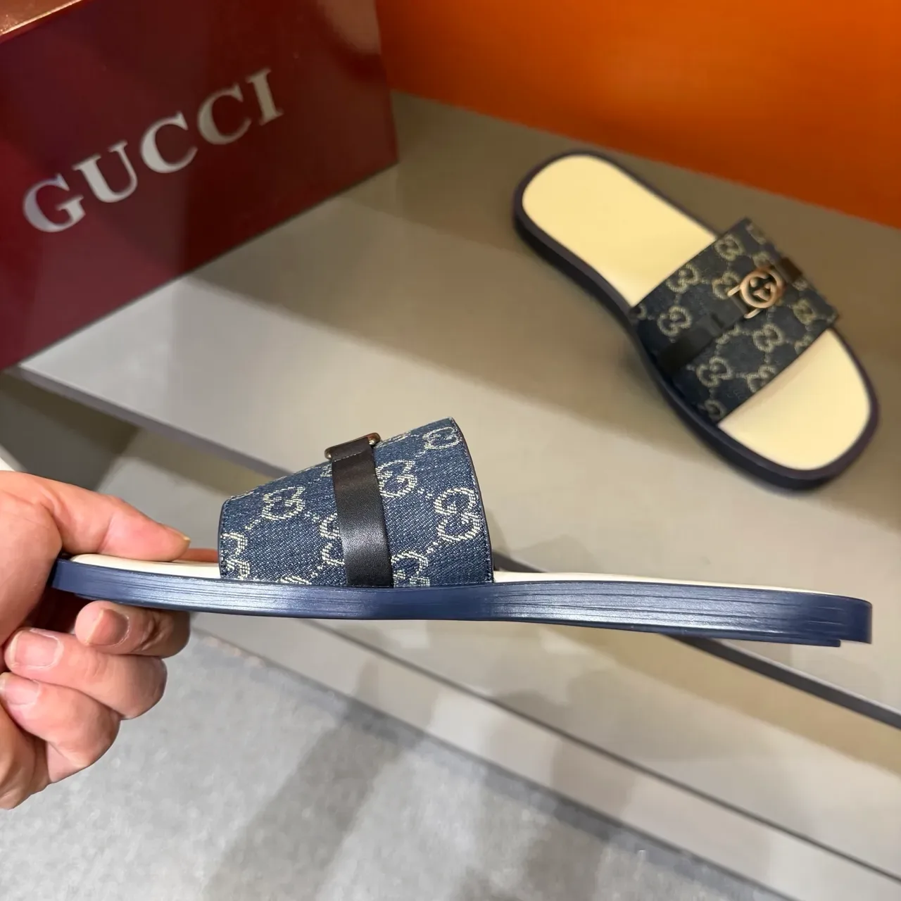 Gucci Negro Beige GG Monogram Lona Correa Interlocking G Hebilla Metal Zapatillas 19