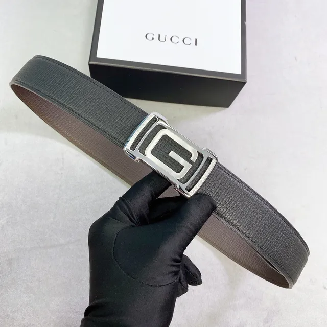 Gucci Black Brown Textured Interlocking G Buckle Leather Belt 3