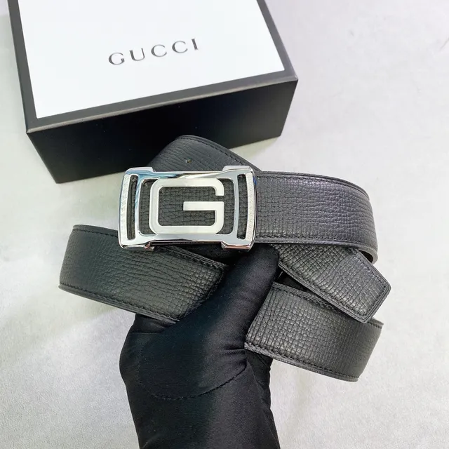 Gucci Black Brown Textured Interlocking G Buckle Leather Belt 4