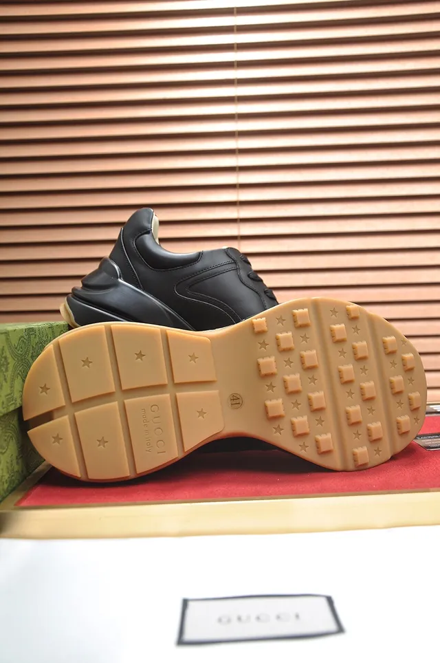 Gucci Black Gold Chunky Sole Leather Upper Lifestyle Sneakers 2