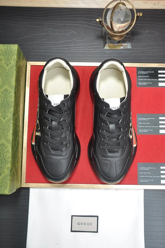 Gucci Black Gold Chunky Sole Leather Upper Lifestyle Sneakers 4