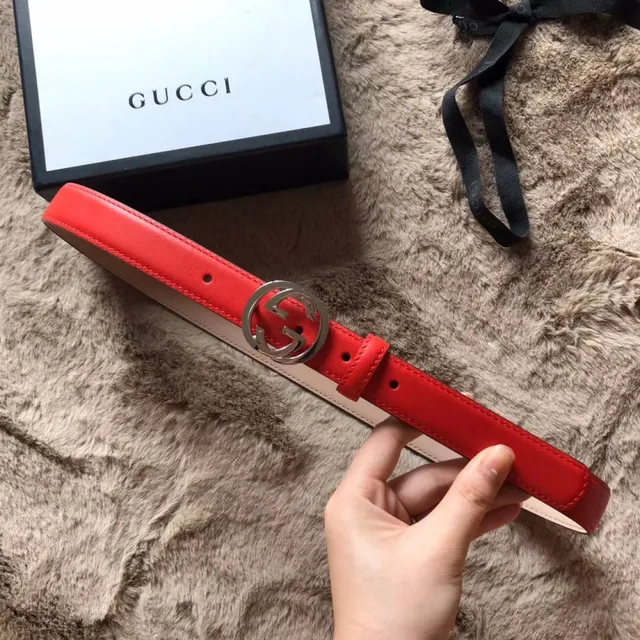 Gucci 黑粉 可翻转 镀金 interlocking G 扣头 皮带 3