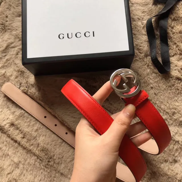 Gucci 黑粉 可翻转 镀金 interlocking G 扣头 皮带 4