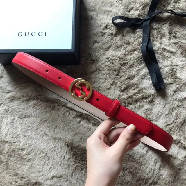 Gucci 黑粉 可翻转 镀金 interlocking G 扣头 皮带 5