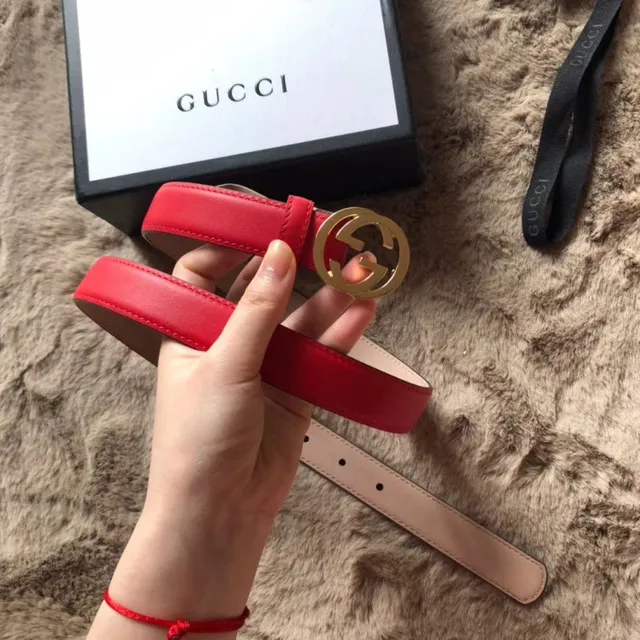 Gucci 黑粉 可翻转 镀金 interlocking G 扣头 皮带 6